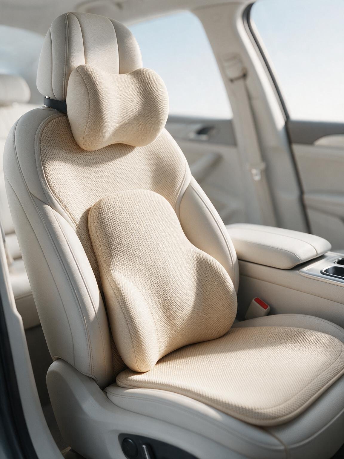 IDEEAUTO ergonomic seat cushion, lumbar support and neck pillow in a car seat
